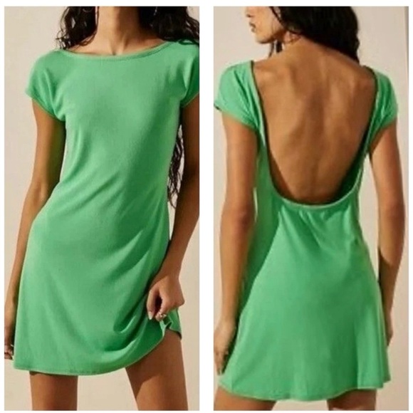 Free People Dresses & Skirts - NWT Free People Beach Rosalia Jersey Low Back Mini Dress Emerald Bay Size Small